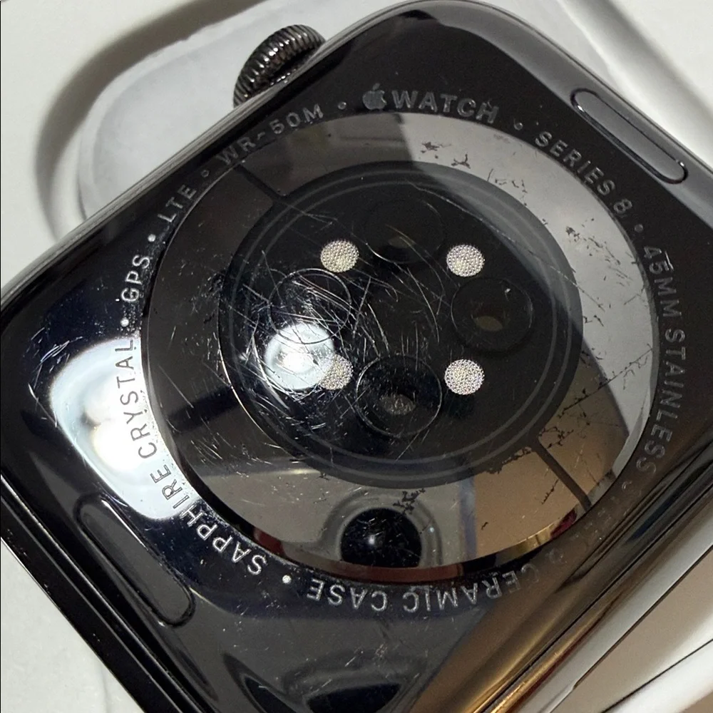 Apple Watch Stainless Steel Series 8 45mm w/ Black Band S/M - Picture 8 of 12